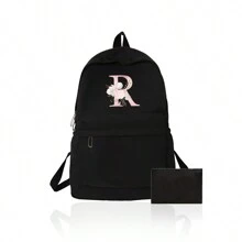 1 Set, A Black Printed Backpack And A Black Small Bag, Makeup Bag, Travel Storage Bag, Solid Color Cosmetics Wallet, Large Capacity Travel Makeup Bag: Very Suitable For Outdoor Beauty! Suitable For Weddings, Birthdays, Beaches, And Holidays, It Is The Best Gift For Family And Friends. This Is A Large Bag, Suitable For Students, Returning To School, And As A Gift For Teachers. It Is A Portable Leisure Storage Handbag, A Multifunctional Shopping Bag With A Novel Design And Large Capacity, Making It An Ideal Choice For Shopping - Black - View 33