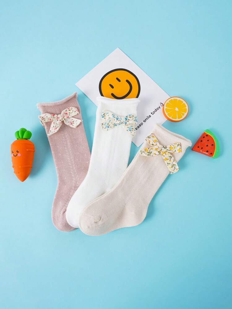 3 Pares De Calcetines Largos Antideslizantes Deshuesados Con Diseño De Lazo Anudado Para Bebé - Multicolor - Ver 4