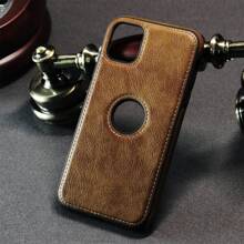 Luxury Leather Business Phone Case Compatible With Iphone 15 14 13 12 11 Pro Max XS XR X SE 7 8 Plus With [LOGO VIEW WINDOW] Ultra Slim Shockproof Cover-Brown