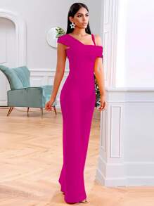 Fashion Fitted Asymmetrical Palazzo - 玫紅色 - 查看 2