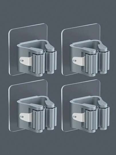 4 قطع خطاف الحائط متعدد الوظائف بدون ثقوب، قوي لتخزين الممسحة، خطاف للمكنسة، مشبك تخزين أداة للحمام، خطاف للحمام، إكسسوارات حمام، مناسبة لوضع الممسحة والمكنسة وأدوات التنظيف في الحمام والحقيبة والمنظم والتخزين والمطبخ