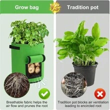 1入組黑綠色盆栽袋容易收穫的種植盆,帶有帶口和手柄,適用於馬鈴薯,番茄和其他蔬菜,具有通風透氣無紡布土豆種植袋和帶口窗戶的重型通氣石墨盆,帶手柄適用於花園和種植 - 黑色 - 查看 5