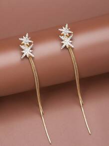 1對女士星星鑽石&流蘇耳環,日常生活和派對的百搭配飾 - 銀色 - 查看 2