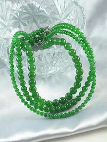 1條輕奢人造水晶串珠項鍊女士項鍊母親節情人節禮物 - 綠色 - 查看 3