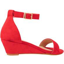 Women's Adjustable Ankle Strap Open Toe Low Wedge Sandal Comfortable Platform Heeled Sandals Summer Shoes - 紅色 - 查看 3