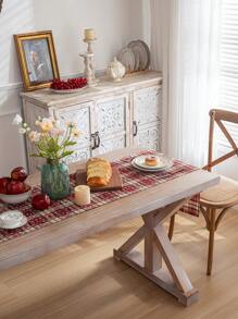 1入組紅色格子聖誕桌旗,帶有雪花圖案,適用於室內 - 紅色 - 查看 7