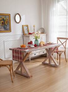 1入組紅色格子聖誕桌旗,帶有雪花圖案,適用於室內 - 紅色 - 查看 4