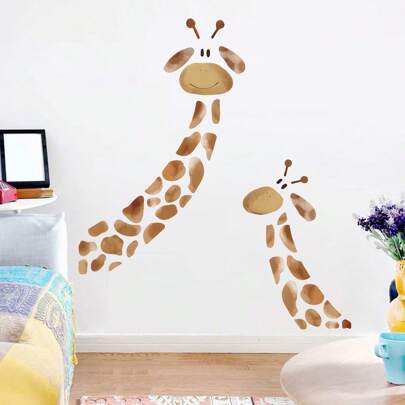 BRUP Cartoon Cute Two Giraffe Animal Wall Stickers Removable For Bedroom Living Room Nursery Decoration Wall Decals, Stickers, Wall Decal, Vinyl Decal For Home Decorations, Spring Decoration Items Refresh Your Home, Festival Decoration Stickers Gifts Birthday Graduation