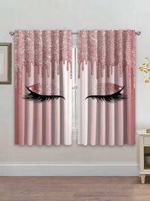 2 Pièces Nouvelle Arrivée Rideau Décoratif Dans Un Style De Cil Mode À Couleur Multiple Avec Poche De Tige, Parfait Pour Le Salon Et La Chambre À Coucher