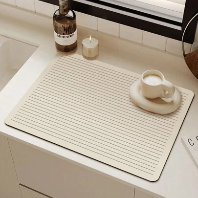 1 Piece Of Linear Tableware Drying Mat, Non-slip Kitchen Draining Mat, Water-absorbing And Quick-drying Table Mat For Sink, Suitable For Use With Drain Rack