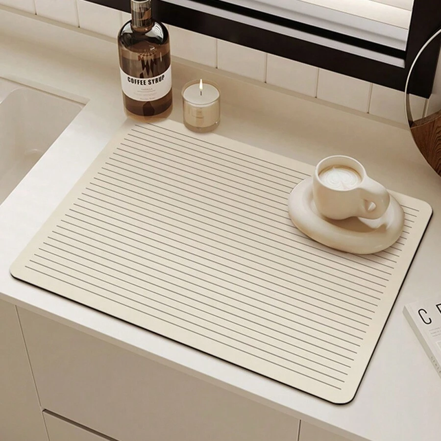 1 Pieza De Tapete De Secado De Vajilla Lineal, Tapete De Drenaje De Cocina Antideslizante, Tapete De Mesa Absorbente De Agua Y De Secado Rápido Para Fregadero, Adecuado Para Usar Con Rejilla De Drenaje