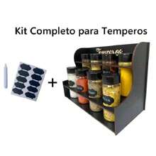 Kit Porta Tempero Mesa + 8 Potes + Etiquetas c/ Caneta Giz - Jogo Completo para Temperos Cozinha Mantimentos - Preto - Visão 1