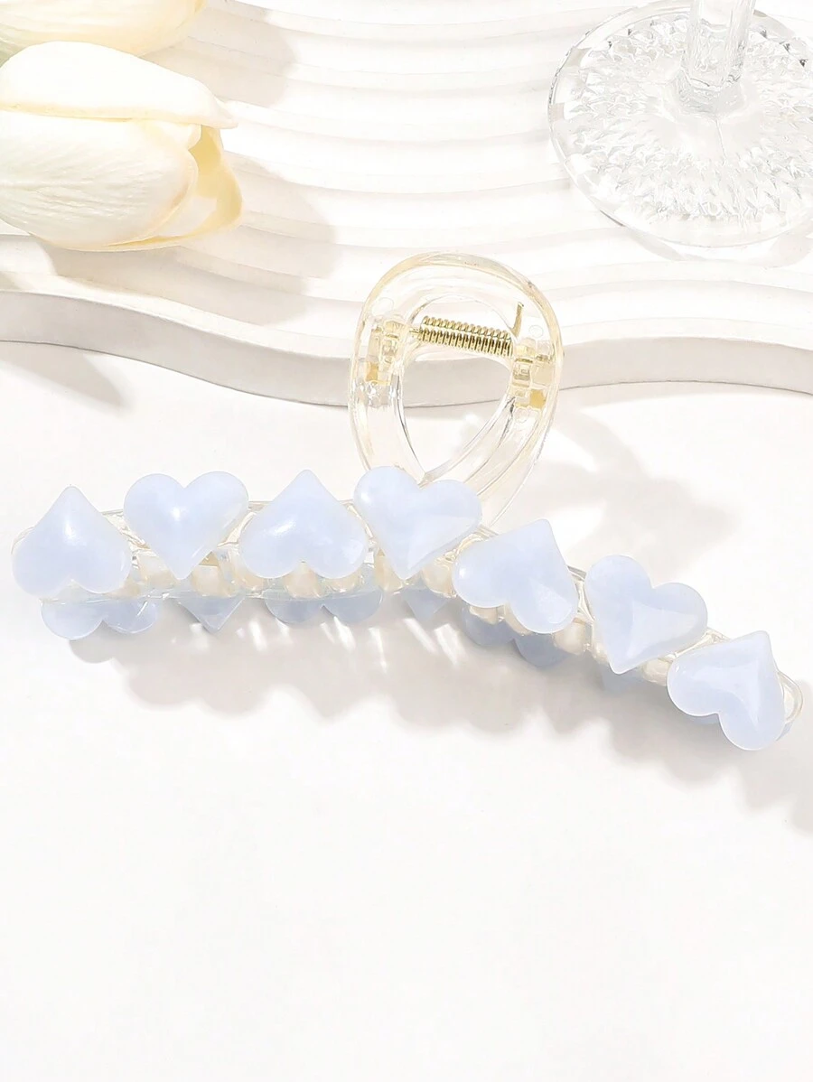 1pc Light Blue & Purple Marble Patterned Extra Large Hair Claw With Heart Shape, Great As Valentine's Day Gift For Couples Eleganthair Clip Hair Jaw Clip Hair Clamps - Multicolor - View 1