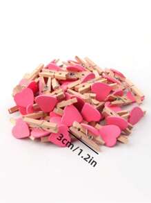 20pcs Red Heart-Shaped Clips, Wooden Heart Clothes Photo Paper Peg Mini Clothespins Decorative For Home Wedding Party Stationery