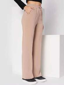 Women Pants - 卡其色 - 查看 3