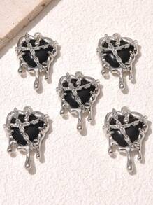 5pcs Punk Style Metal Lock Chain Liquid Heart Shaped Pendant, Suitable For DIY Bracelets, Necklaces, Earrings Accessories For Women
