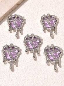 5pcs Punk Style Metal Lock Chain Liquid Heart Shaped Pendant, Suitable For DIY Bracelets, Necklaces, Earrings Accessories For Women