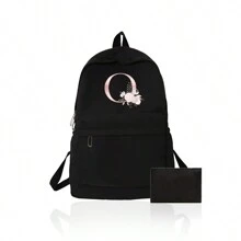 1 Set, A Black Printed Backpack And A Black Small Bag, Makeup Bag, Travel Storage Bag, Solid Color Cosmetics Wallet, Large Capacity Travel Makeup Bag: Very Suitable For Outdoor Beauty! Suitable For Weddings, Birthdays, Beaches, And Holidays, It Is The Best Gift For Family And Friends. This Is A Large Bag, Suitable For Students, Returning To School, And As A Gift For Teachers. It Is A Portable Leisure Storage Handbag, A Multifunctional Shopping Bag With A Novel Design And Large Capacity, Making It An Ideal Choice For Shopping - Black - View 32