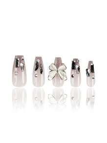 24 件 Y2K 时尚渐变亮片 3D 蝴蝶装饰水钻闪光假指甲，长款优雅人造指甲适合节日、派对、约会、日常佩戴按压指甲美甲用品指甲 - 淺粉色 - 查看 3