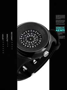 流線型形狀的密碼數字運動風男士手錶,全黑色樹脂免指針創新設計男士石英手錶。非常獨特創新的設計。 - 黑色 - 查看 5