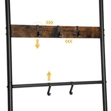 HOOBRO Towel Rack, Blanket Ladder, Leaning Ladder Rack, Bathroom Towel Rack, With 5 Crossbars And 5 Hooks, Strong Storage Function, Metal Frame, Stable, Industrial, Rustic Brown And Black - Brown - View 4