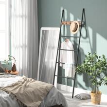 HOOBRO Towel Rack, Blanket Ladder, Leaning Ladder Rack, Bathroom Towel Rack, With 5 Crossbars And 5 Hooks, Strong Storage Function, Metal Frame, Stable, Industrial, Rustic Brown And Black - Brown - View 2