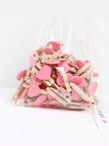 20pcs Red Heart-Shaped Clips, Wooden Heart Clothes Photo Paper Peg Mini Clothespins Decorative For Home Wedding Party Stationery