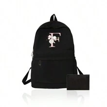 1 Set, A Black Printed Backpack And A Black Small Bag, Makeup Bag, Travel Storage Bag, Solid Color Cosmetics Wallet, Large Capacity Travel Makeup Bag: Very Suitable For Outdoor Beauty! Suitable For Weddings, Birthdays, Beaches, And Holidays, It Is The Best Gift For Family And Friends. This Is A Large Bag, Suitable For Students, Returning To School, And As A Gift For Teachers. It Is A Portable Leisure Storage Handbag, A Multifunctional Shopping Bag With A Novel Design And Large Capacity, Making It An Ideal Choice For Shopping - Black - View 20