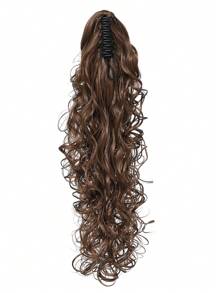26英寸自然長身波浪馬尾辮合成纖維耐高溫夾子捲曲波浪馬尾假髮，裝飾女性用金棕色巧克力黑白多色韓式辮子馬尾，適用於日常假日角色扮演派對和新年禮物 - 巧克力棕 - 查看 4