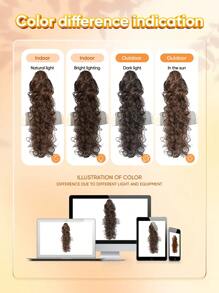 26英寸自然長身波浪馬尾辮合成纖維耐高溫夾子捲曲波浪馬尾假髮，裝飾女性用金棕色巧克力黑白多色韓式辮子馬尾，適用於日常假日角色扮演派對和新年禮物 - 巧克力棕 - 查看 9