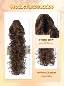 26英寸自然長身波浪馬尾辮合成纖維耐高溫夾子捲曲波浪馬尾假髮，裝飾女性用金棕色巧克力黑白多色韓式辮子馬尾，適用於日常假日角色扮演派對和新年禮物 - 巧克力棕 - 查看 6