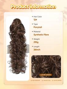26英寸自然長身波浪馬尾辮合成纖維耐高溫夾子捲曲波浪馬尾假髮，裝飾女性用金棕色巧克力黑白多色韓式辮子馬尾，適用於日常假日角色扮演派對和新年禮物 - 巧克力棕 - 查看 5