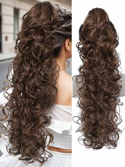 26 Inch Natural Long Body Wave Ponytail Hair Extension Synthetic Heat Resistant Hair Claw Curly Wavy Ponytail Hairpieces For Women Blonde With Brown Chocolate Black Multi-Color White Woven Ponytail Hair For Daily Holiday Cosplay Party Used And Chinese New Year Gifts