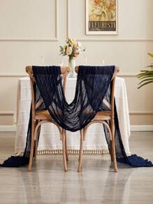 1pc Solid Color Checkered Table Runner, Bohemian Style Polyester Rectangular Tablecloth For Party, Wedding, Baby Shower Decor - Navy Blue - View 5