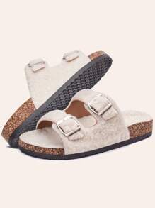 Women's Open Toe Slippers Fuzzy Cork Slide Sandals Fluffy Slides With Arch Support House Sandals - 白色 - 查看 6