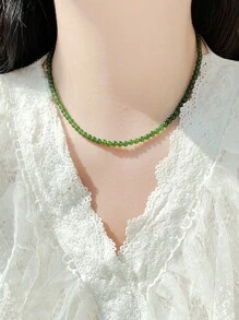 1條輕奢人造水晶串珠項鍊女士項鍊母親節情人節禮物 - 綠色 - 查看 6