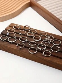 Set Di 22 Anelli Alla Moda, Eleganti Anelli Geometrici Decorati Con Perle Di Plastica E Strass, Perfetti Per L'uso Quotidiano Delle Donne