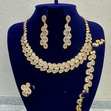 女士新娘首飾套裝,4 件/套,包括項鍊、耳環、戒指和手鍊,飾有閃亮方晶鋯石 - 四件套 - 查看 1