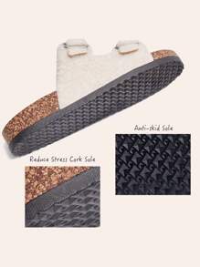 Women's Open Toe Slippers Fuzzy Cork Slide Sandals Fluffy Slides With Arch Support House Sandals - 白色 - 查看 3