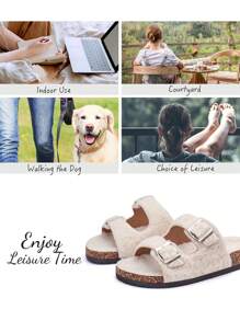 Women's Open Toe Slippers Fuzzy Cork Slide Sandals Fluffy Slides With Arch Support House Sandals - 白色 - 查看 5