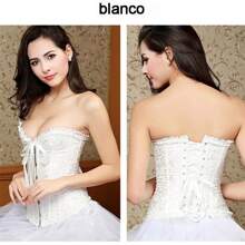 Corset Victoriano Al Busto 12 Varillas Y 6 Corchetes Abdomen,Negro, blanco, corsé palacio, adelgazante. - Blanco - Ver 6