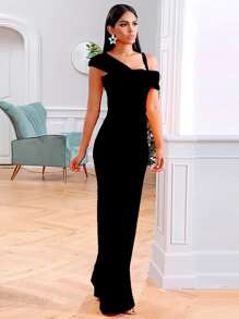 Palazzo Asimetrico Ajustado De Moda - Negro - Ver 3