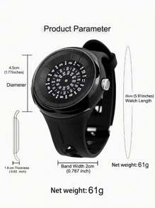 流線型形狀的密碼數字運動風男士手錶,全黑色樹脂免指針創新設計男士石英手錶。非常獨特創新的設計。 - 黑色 - 查看 3