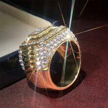 SeuSuk Luxurious And Exquisite Sparkling Full Diamond Ring Men's Fashion Business Gorgeous Jewelry Party Gift - Gold - View 4