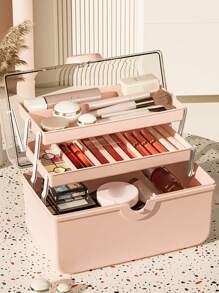 Stackable Cosmetic Storage Organizer Plastic Storage Secure Latching Buckles Easily Sort Make-Up Jewelry & Hair Accessories Medicine Cabinets Pantry - Pink - View 1