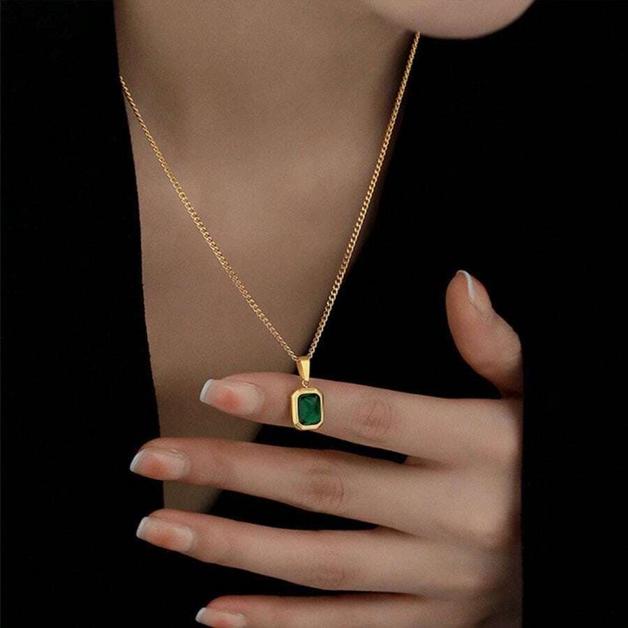 1 Pieza Collar Con Colgante De Esmeralda - Dorado - Ver 1