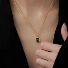 1 Pieza Collar Con Colgante De Esmeralda - Dorado - Ver 4