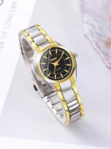 2pcs Fashionable Couple'S Round Alloy Dial Watch Set (For Men & Women) As A Gift For Students Returning To School