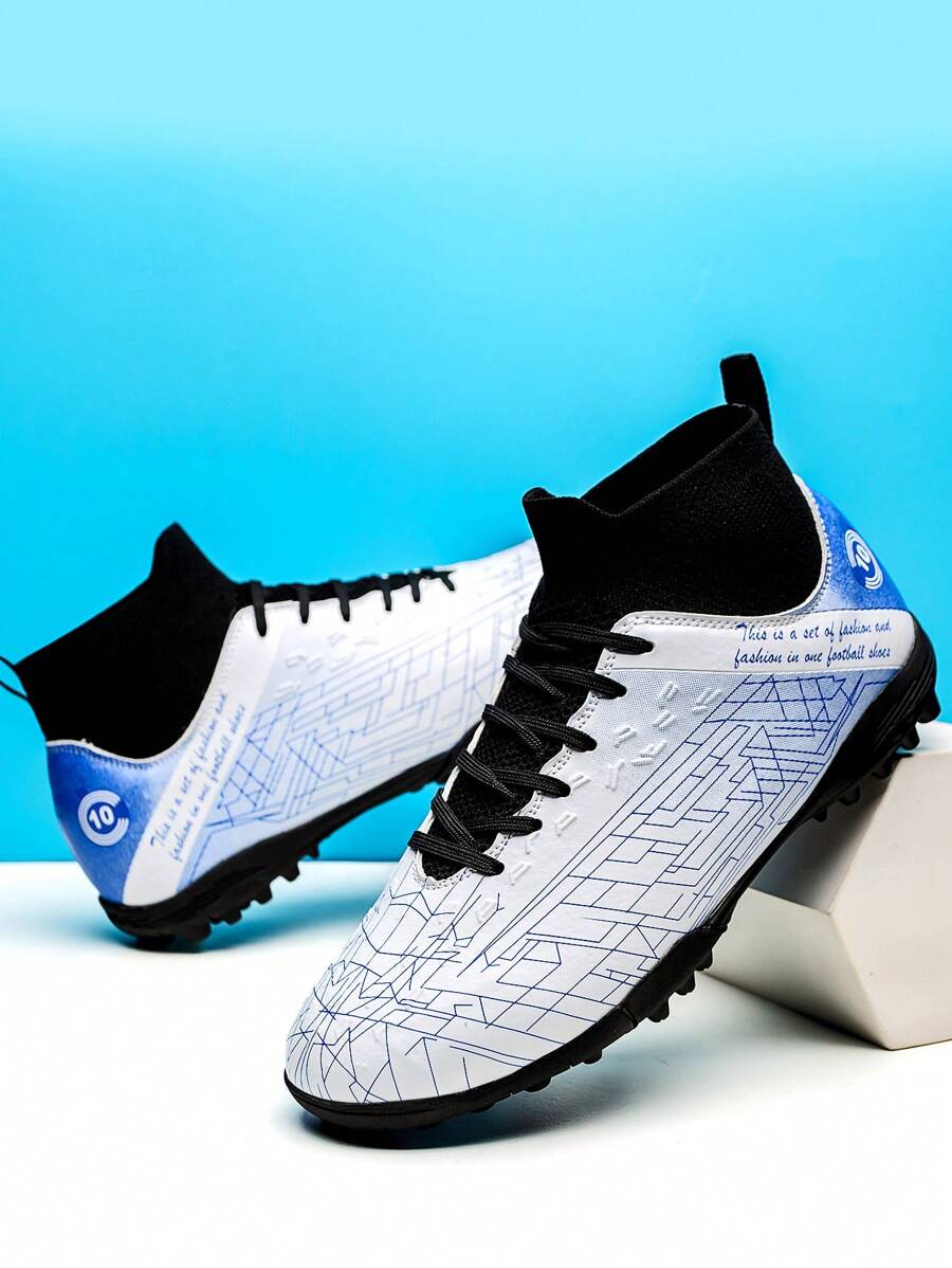 男女皆可使用專業高筒足球鞋,鞋底釘子,適用於人造草皮,防滑設計,適用於戶外訓練和比賽。 - 白色 - 查看 1