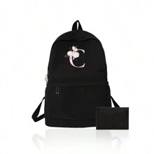 1 Set, A Black Printed Backpack And A Black Small Bag, Makeup Bag, Travel Storage Bag, Solid Color Cosmetics Wallet, Large Capacity Travel Makeup Bag: Very Suitable For Outdoor Beauty! Suitable For Weddings, Birthdays, Beaches, And Holidays, It Is The Best Gift For Family And Friends. This Is A Large Bag, Suitable For Students, Returning To School, And As A Gift For Teachers. It Is A Portable Leisure Storage Handbag, A Multifunctional Shopping Bag With A Novel Design And Large Capacity, Making It An Ideal Choice For Shopping - Black - View 22